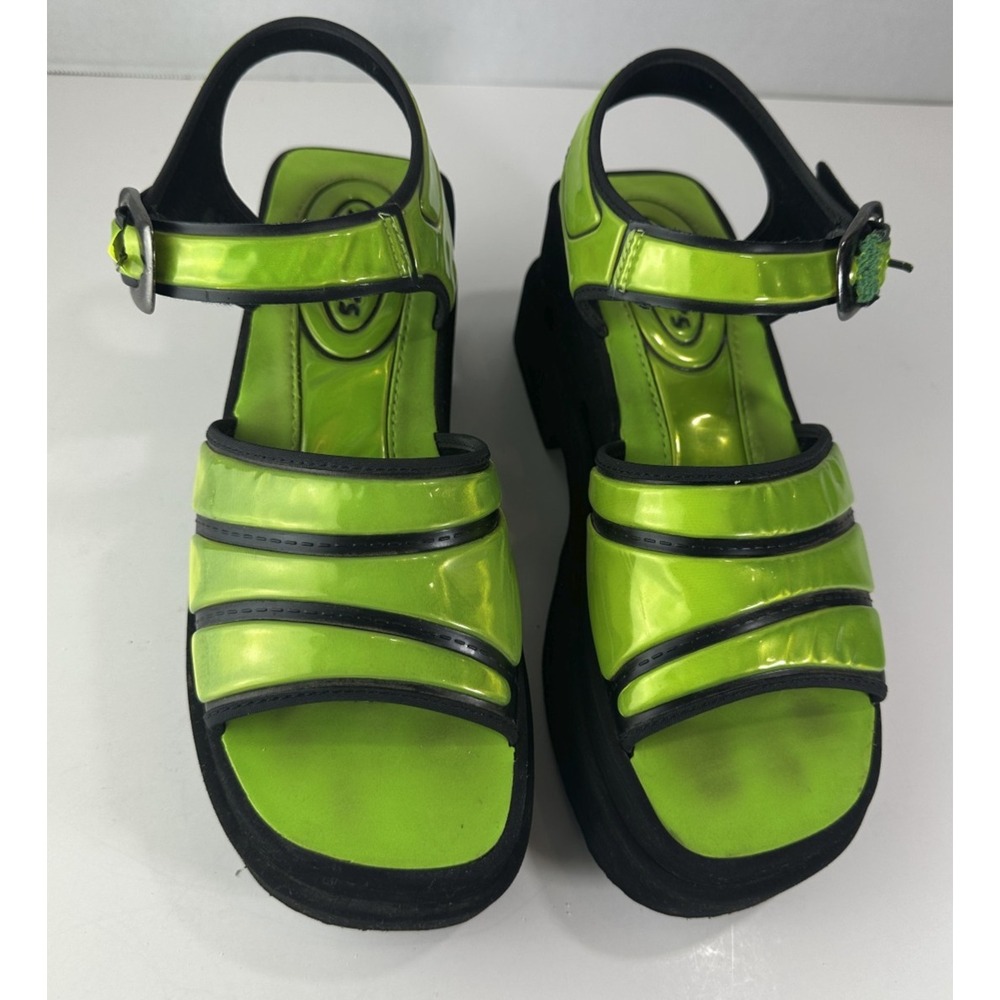 *Damaged* Rare Vtg 90s Skechers Platform Lime Green Chunky Sandals 10 Y2K Rave - Picture 3 of 16